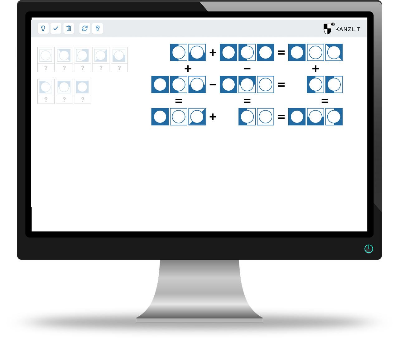 Symbolraetsel auf dem Monitor und Tablet