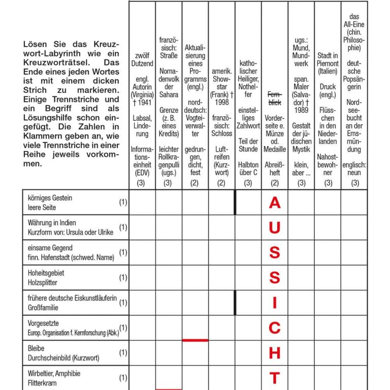 Kreuzwort-Labyrinth (Beispielbild)